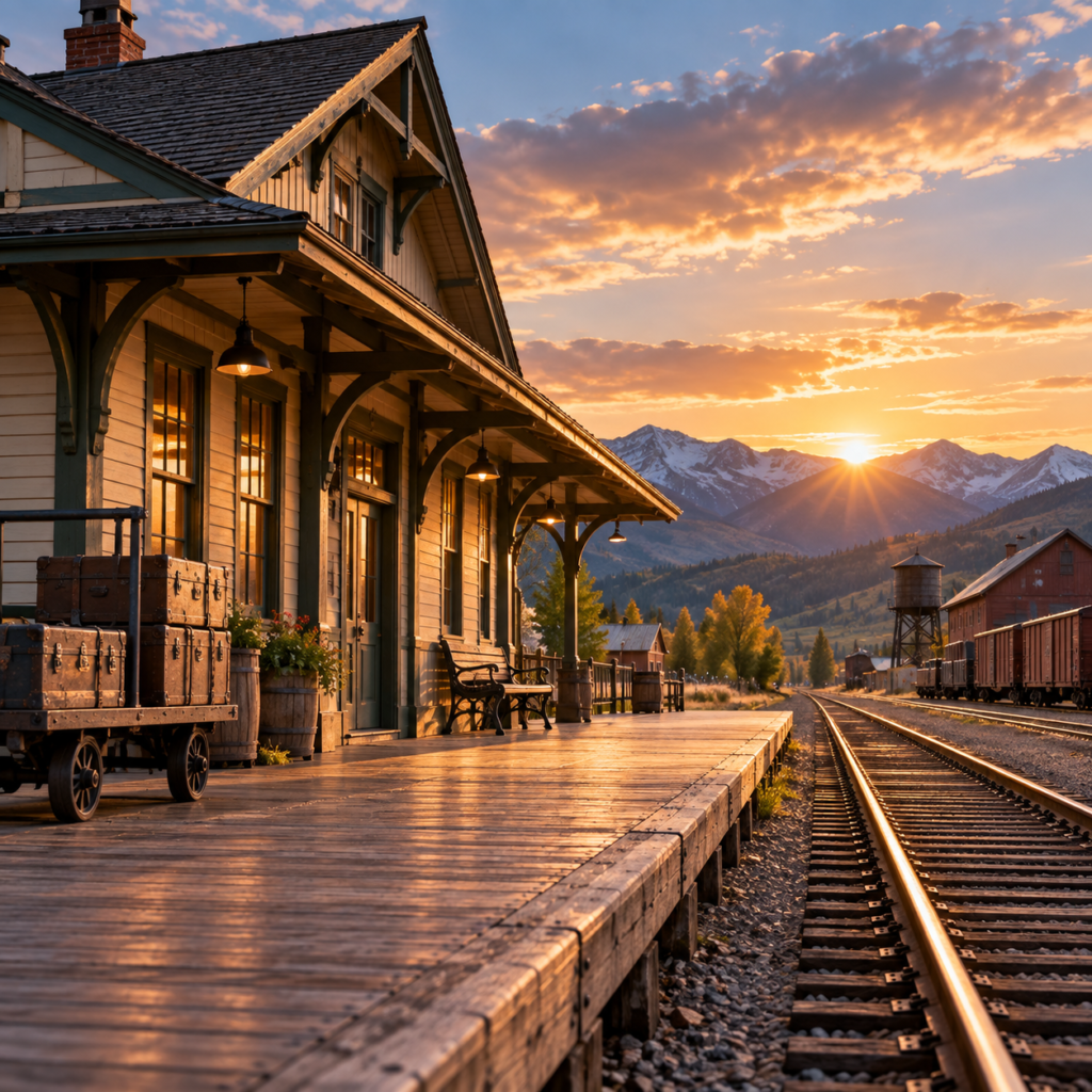 Montana railroad depots showing a historic train station beside old railway tracks
